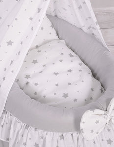 Grey star drape wicker dolls Moses basket