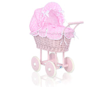 Load image into Gallery viewer, Pink Wicker dolls trolley