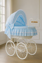 Load image into Gallery viewer, Blue Victoria Vintage White Bassinet