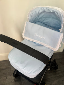 Blue & White pique Frill Car Seat Set