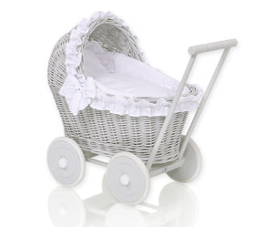 White Frill, Grey Wicker dolls pram