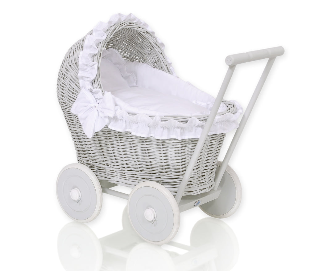 White Frill, Grey Wicker dolls pram