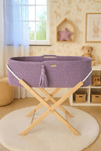 Load image into Gallery viewer, Purple Crochet Moses Basket with stand