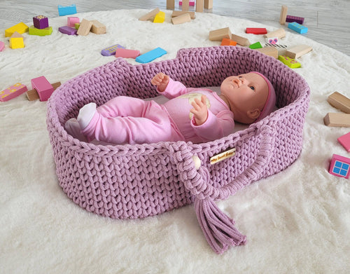 Lavender dolls crochet Moses basket