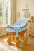 Load image into Gallery viewer, Blue Bow Natural Wicker Bassinet