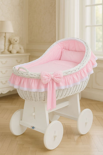 Pink Bow Wicker Bassinet