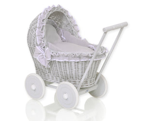 Grey Frill, Grey Wicker dolls pram