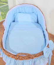 Load image into Gallery viewer, Blue Bow Natural Wicker Bassinet