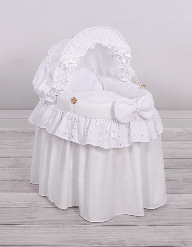 White lace wicker dolls Moses basket