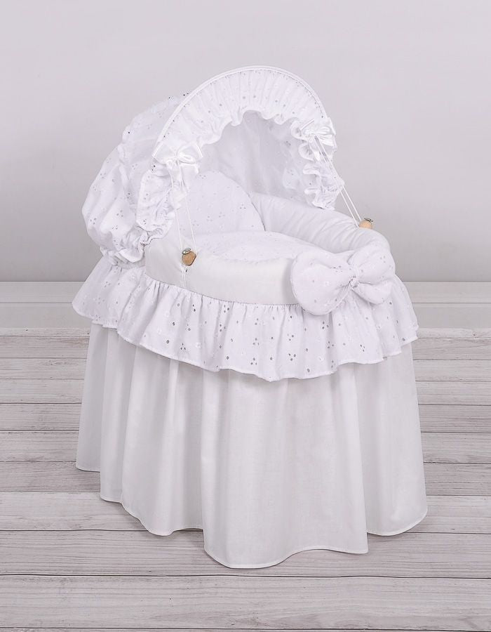 White lace wicker dolls Moses basket