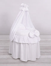 Load image into Gallery viewer, White lace drape wicker dolls Moses basket