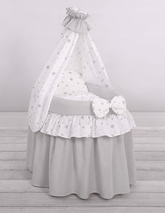 Grey star drape wicker dolls Moses basket