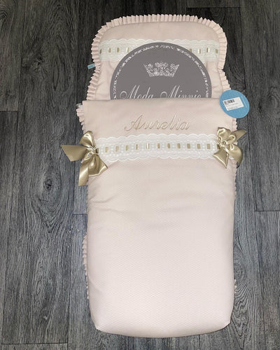 Double Powder Pink Ruffle Artenas Pram footmuff