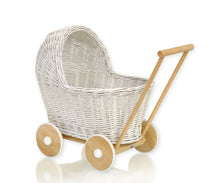 Load image into Gallery viewer, White Wicker dolls pram