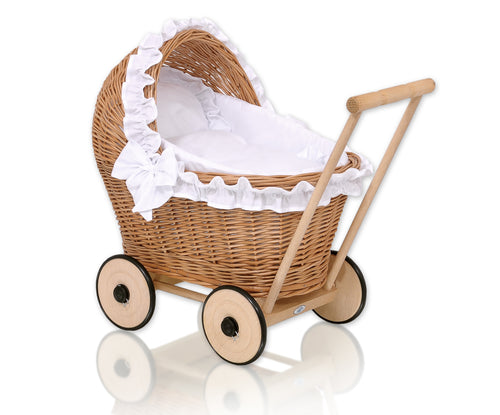 White Frill, Natural Wicker dolls pram