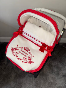 Leatherette Cream & Red Artenas Frill Car Seat Set