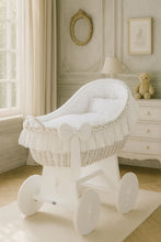 Load image into Gallery viewer, White Bow Wicker Bassinet