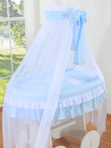 Blue Bow Wicker Bassinet