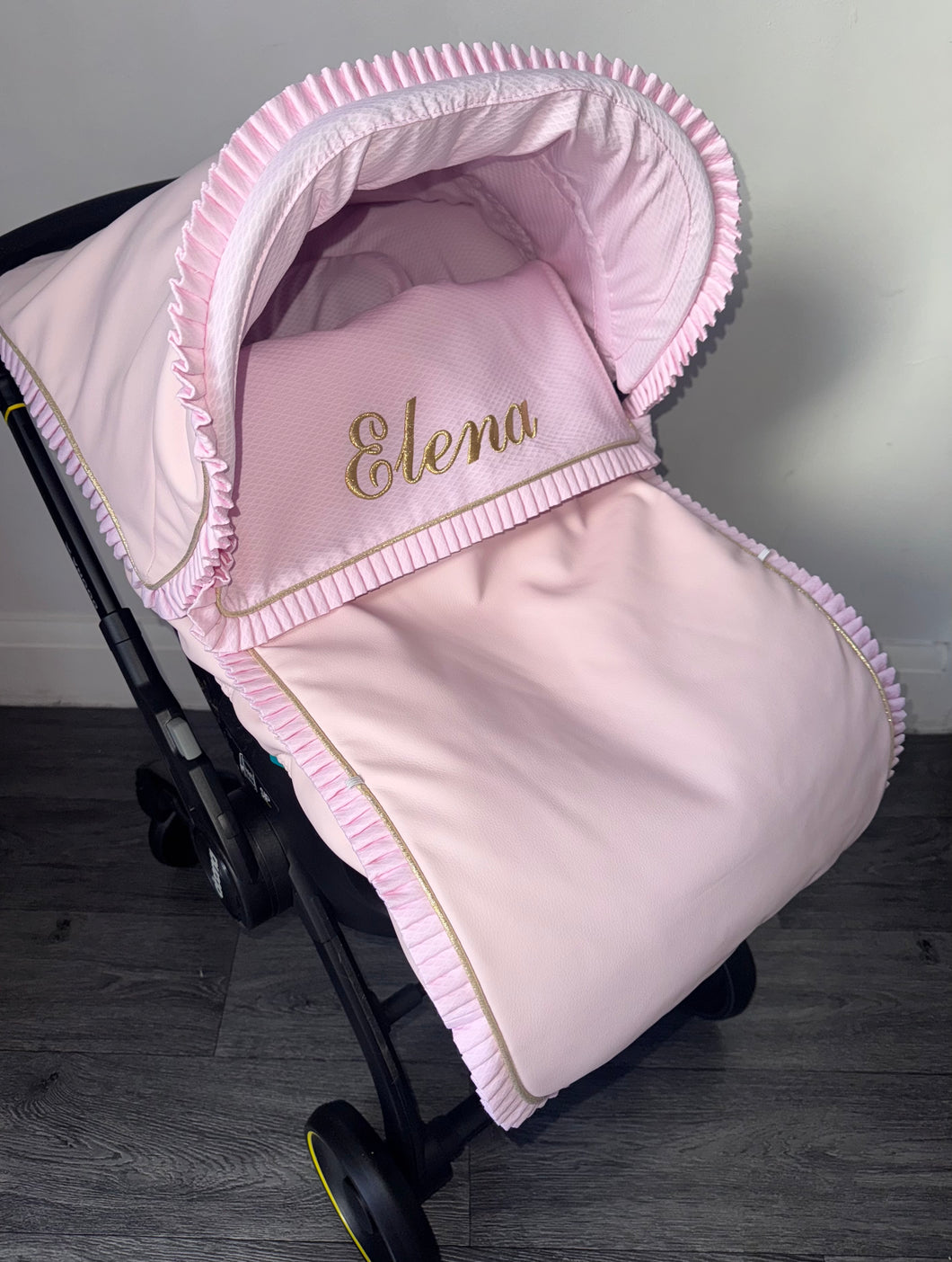 Leatherette pique Ruffle Sparkle leatherette Car Seat Set *various colours* - Pink - Gold