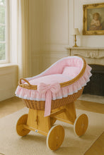 Load image into Gallery viewer, Pink Bow Natural Wicker Bassinet