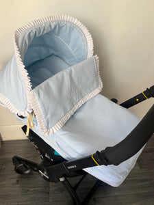 Blue & White pique Frill Car Seat Set