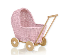 Load image into Gallery viewer, Light pink Wicker dolls pram