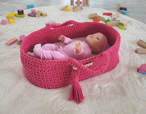 Raspberry dolls crochet Moses basket