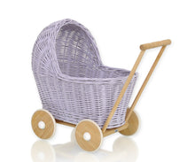 Load image into Gallery viewer, Lilac Wicker dolls pram