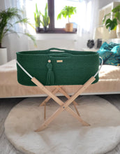 Load image into Gallery viewer, Bottle Green Crochet Moses Basket with stand