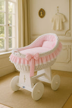 Load image into Gallery viewer, Pink Bow Wicker Bassinet