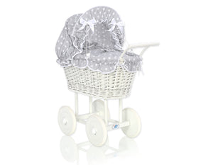 White Wicker dolls trolley