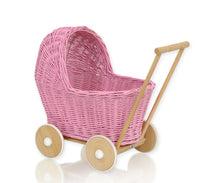Load image into Gallery viewer, Pink Wicker dolls pram