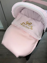 Load image into Gallery viewer, Pique Leatherette embroidered bow Car Seat set extra ruffle *various colours*