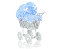 Load image into Gallery viewer, Grey Wicker dolls trolley