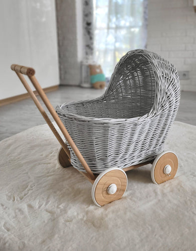 Grey Wicker dolls pram