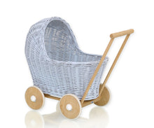 Load image into Gallery viewer, Blue Wicker dolls pram