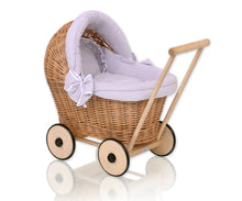 Load image into Gallery viewer, Firm Grey, Natural Wicker dolls pram