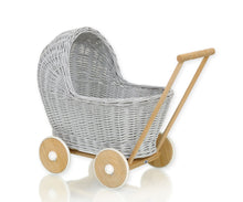 Load image into Gallery viewer, Grey Wicker dolls pram