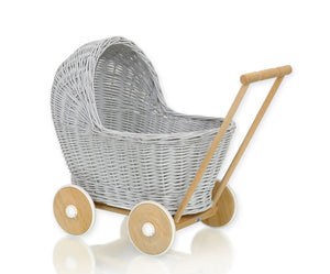Grey Wicker dolls pram