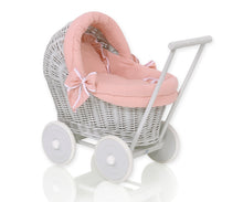 Load image into Gallery viewer, Firm Peach, Grey Wicker dolls pram