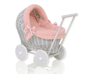 Firm Peach, Grey Wicker dolls pram