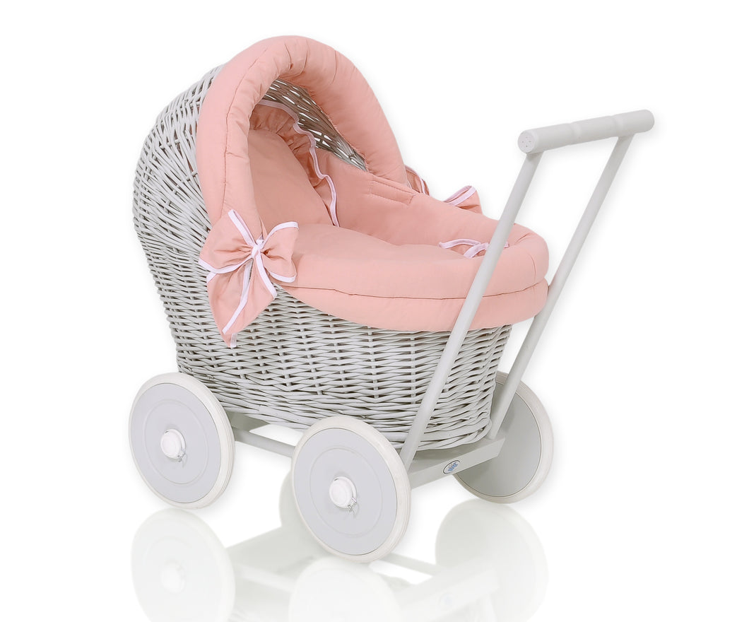 Firm Peach, Grey Wicker dolls pram