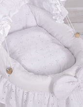 Load image into Gallery viewer, White lace wicker dolls Moses basket