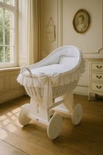 Load image into Gallery viewer, White Bow Wicker Bassinet