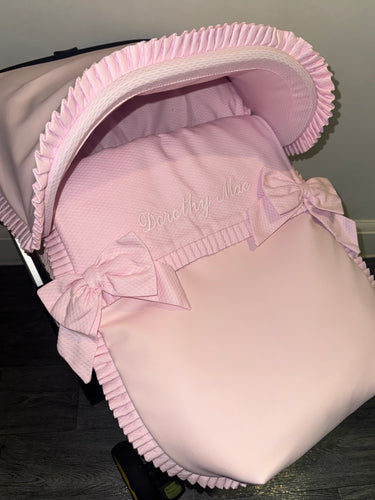 Pique Leatherette Bow Car Seat set extra ruffle *various colours*