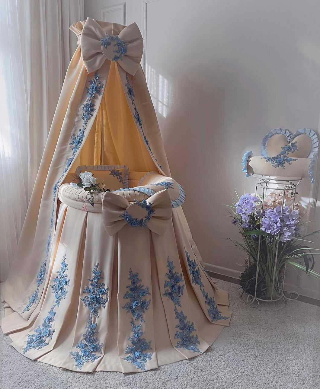 Beige & Blue luxury full bassinet set