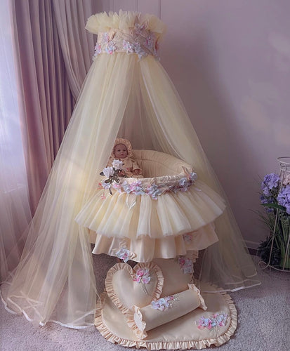 Yellow and pink luxury full bassinet set