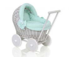 Load image into Gallery viewer, Firm Mint, Grey Wicker dolls pram