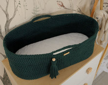 Load image into Gallery viewer, Bottle Green Crochet Moses Basket without stand