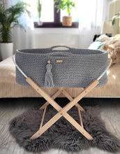 Load image into Gallery viewer, Dark Grey Crochet Moses Basket without stand